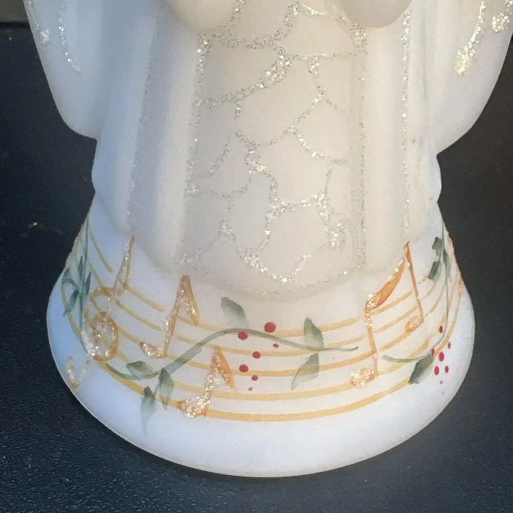 VTG Fenton Satin Glass Angel Bell Signed Numbered S. Fisher Music Notes #885